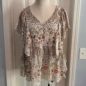 Matilda Jane Floral Blouse - Cream and Brown